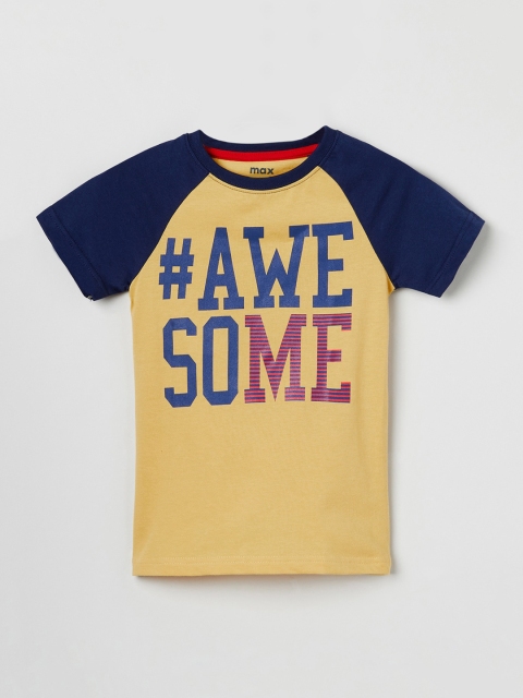 

max Boys Yellow & Navy Blue Colorblocked Round Neck T-shirt