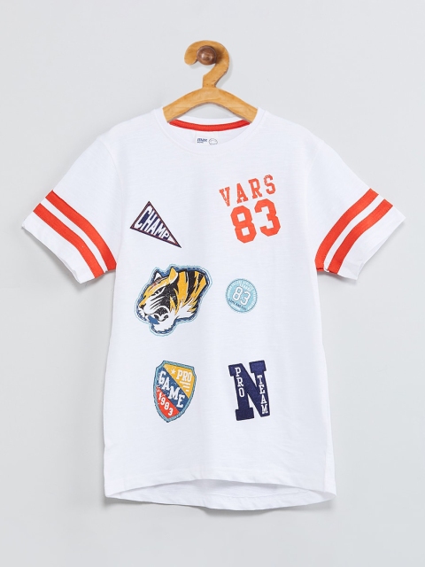 

max Boys White Printed Round Neck T-shirt