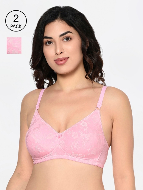 

Bodycare Pack Of 2 Pink Self Design Non-Wired Lightly Padded Everyday Bras 6579PI