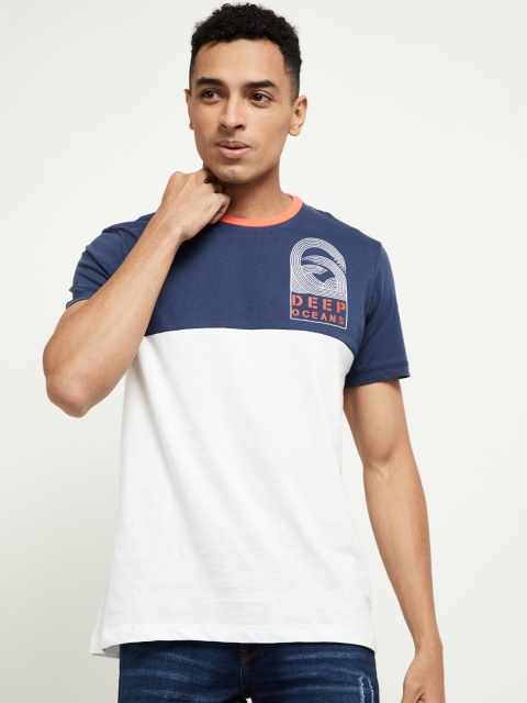 max Men Blue Colourblocked Round Neck T-shirt