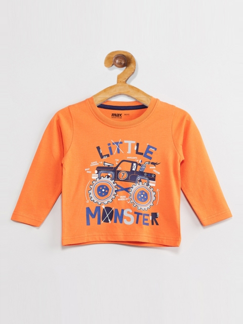 

max Boys Orange Printed Round Neck T-shirt