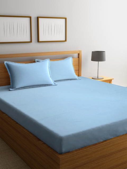 

Trident Blue Solid 144 TC Cotton 1 Queen Bedsheet with 2 Pillow Covers