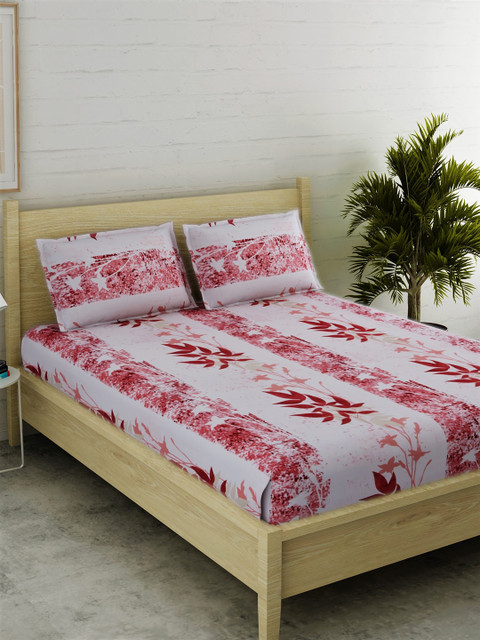 

EverHOME Red & White Floral 210 TC Cotton 1 King Bedsheet with 2 Pillow Covers