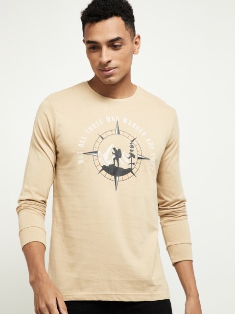 

max Men Beige Printed Round Neck T-shirt