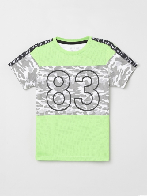 

max Boys Green Camouflage Printed Round Neck T-shirt
