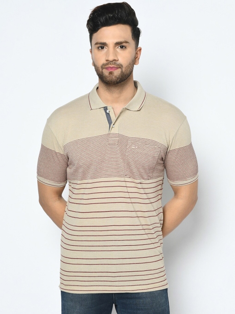 

Duke Men Beige Striped Polo Collar T-shirt