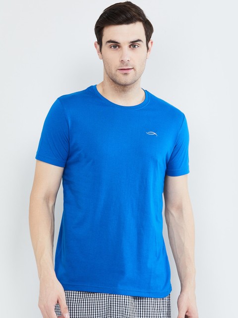

max Men Blue Solid Round Neck T-shirt