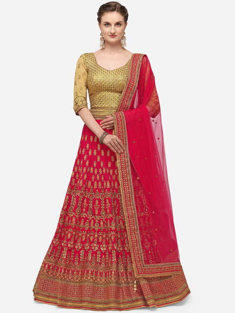 

NAKKASHI Pink & Gold-Toned Embroidered Unstitched Lehenga & Blouse with Dupatta