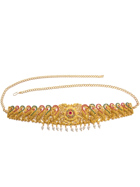 

Alankruthi Gold-Toned & Red Stone-Studded & Beaded Kamarbandh