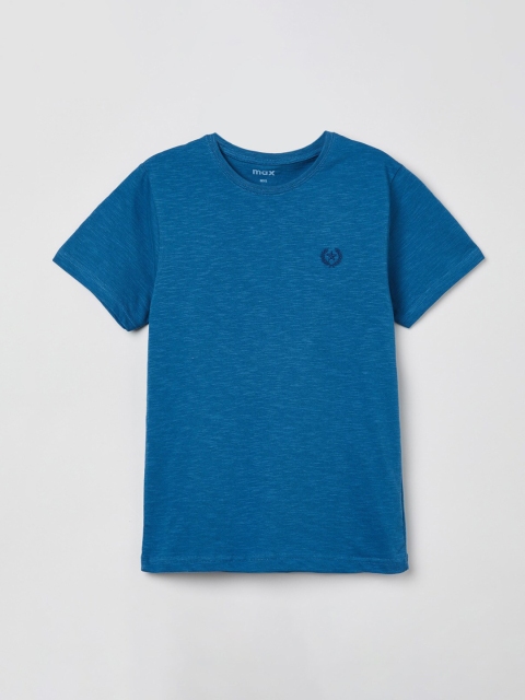 

max Boys Blue Solid Round Neck Cotton T-shirt