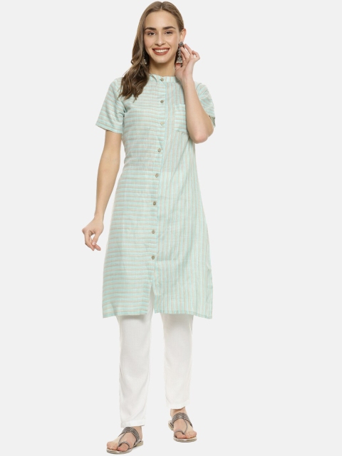 

Instafab Women Sea Green Striped A-Line Kurta