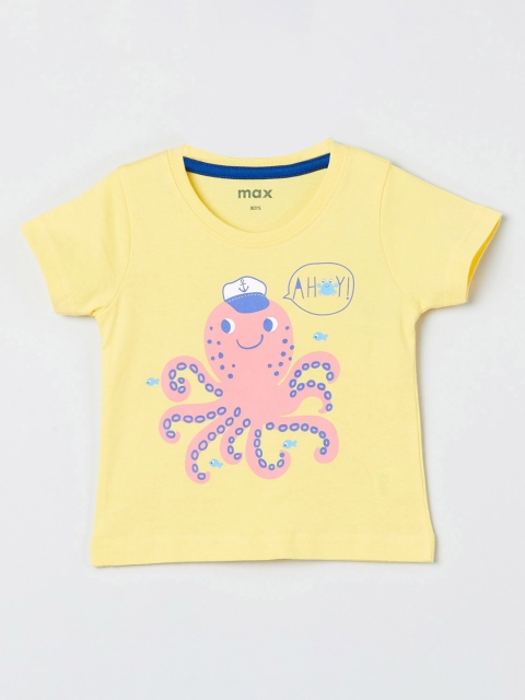 

max Boys Yellow Printed Round Neck T-shirt