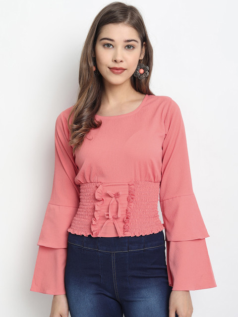

Clothzy Women Pink Solid Cinched Waist Top