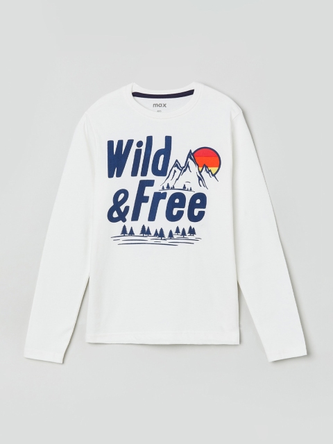 

max Boys White Printed Round Neck T-shirt