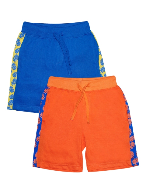 

KiddoPanti Boys Orange & Blue Set of 2 Solid Regular Shorts with Side Stripes