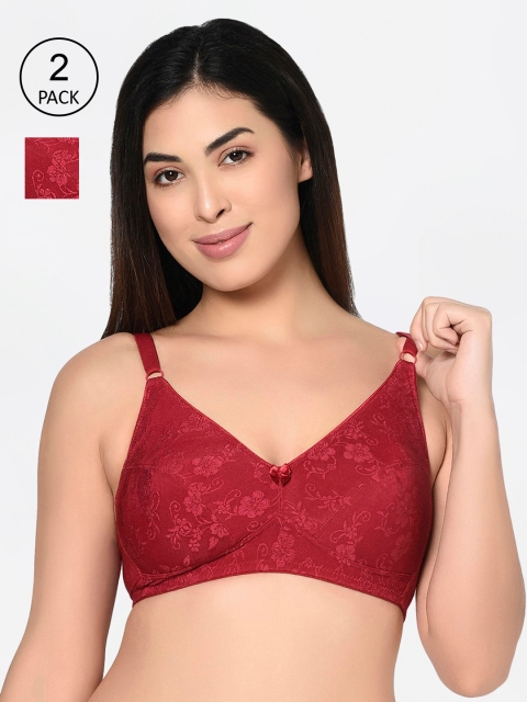 

Bodycare Pack of 2 Maroon Printed Non-Wired Lightly Padded Everyday Bras 6579MH