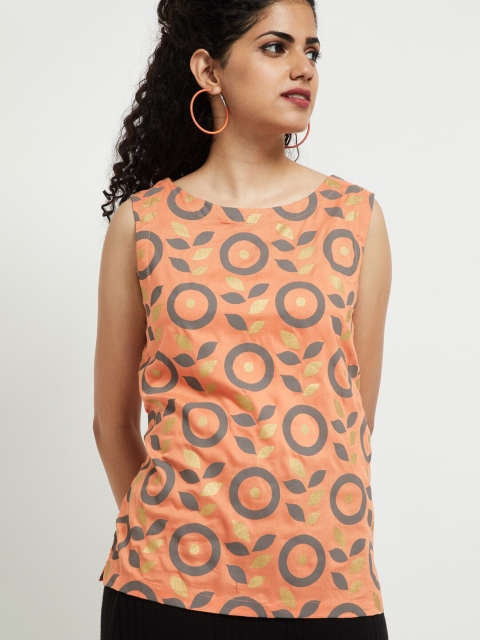

max Women Peach-Coloured Printed Top