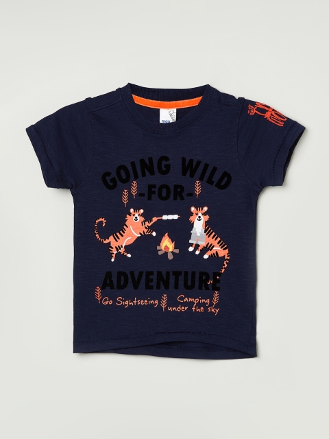 

max Boys Navy Blue Printed Round Neck Pure Cotton T-shirt