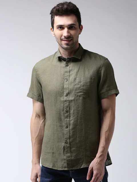 

Celio Men Olive Green Regular Fit Solid Casual Shirt