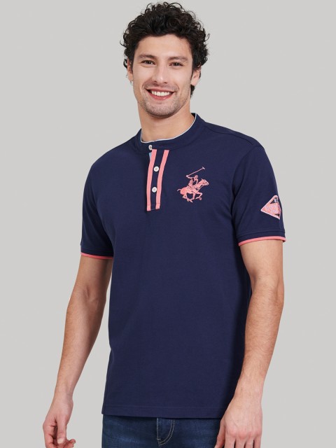 

Beverly Hills Polo Club Men Blue Solid Henley Neck T-shirt