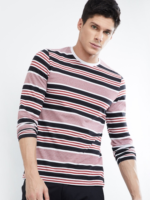 

max Men Charcoal Grey & Red Striped Hood T-shirt