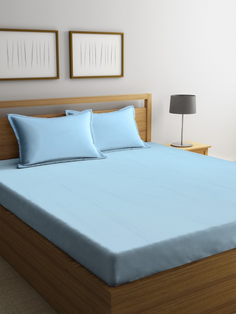 

BOMBAY DYEING Blue Solid 400 TC Cotton 1 King Bedsheet with 2 Pillow Covers