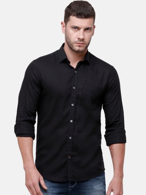 

CAVALLO by Linen Club Men Cotton Linen Black Regular Fit Solid Casual Shirt