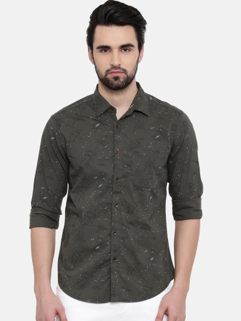 

IMYOUNG Men Green Slim Fit Printed Casual Shirt