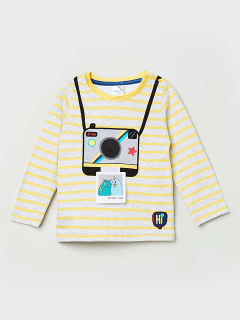 

max Boys Yellow Striped Round Neck T-shirt