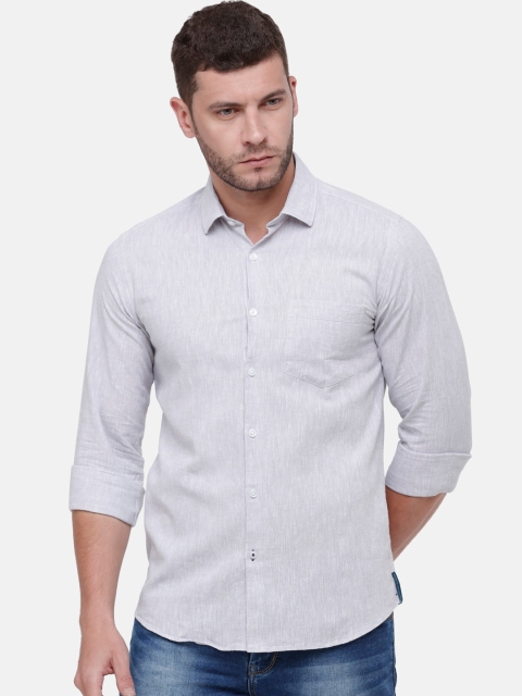 

CAVALLO by Linen Club Men Cotton Linen Grey Regular Fit Solid Casual Shirt