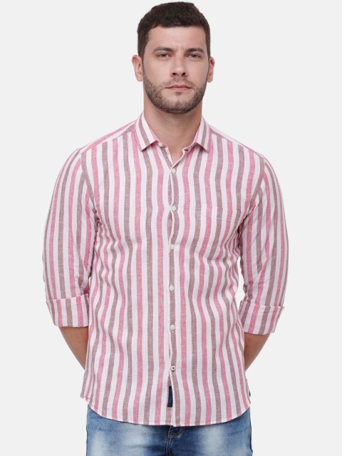 

CAVALLO by Linen Club Men Cotton Linen Red & White Regular Fit Striped Casual Shirt