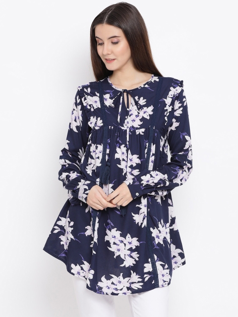 

Oxolloxo Women Navy Blue Printed Maternity Longline Empire Top