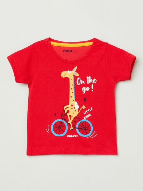 

max Boys Red Printed Round Neck Cotton Pure Cotton T-shirt