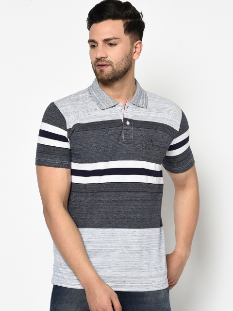 

Duke Men Grey Striped Polo Collar T-shirt