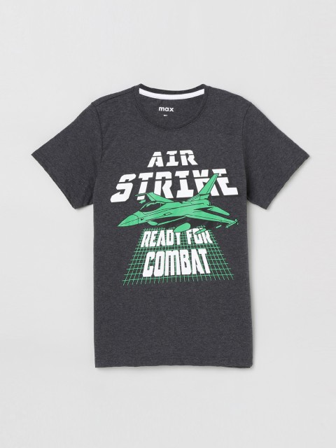 

max Boys Grey Printed Cotton Round Neck T-shirt