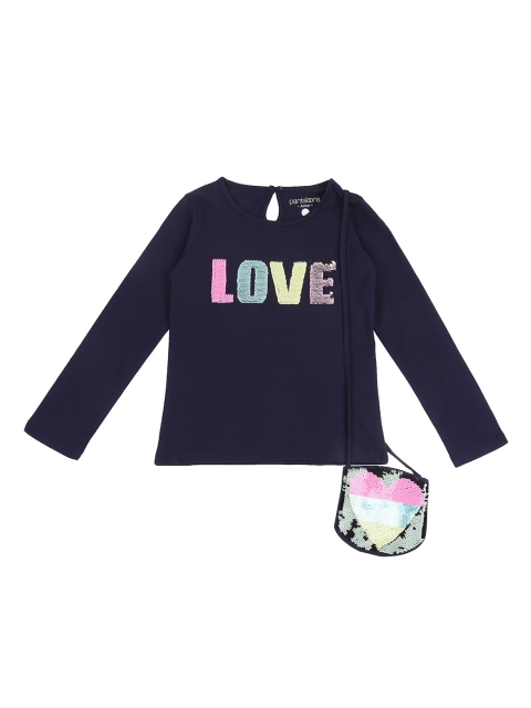 

Pantaloons Junior Girls Navy Blue Embellished Round Neck T-shirt