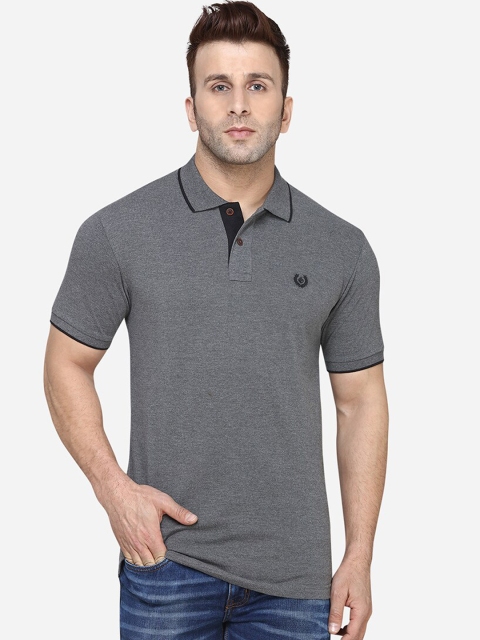 

Greenfibre Men Grey Melange Solid Polo Collar T-shirt