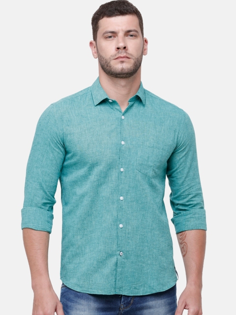 

CAVALLO by Linen Club Men Cotton Linen Blue Regular Fit Solid Casual Shirt