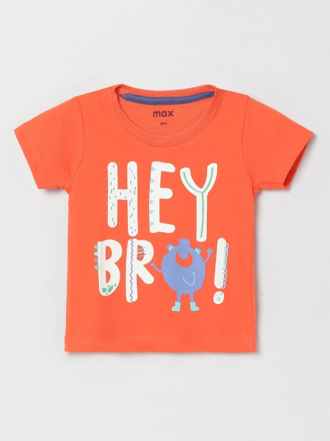 

max Boys Orange Printed Round Neck T-shirt