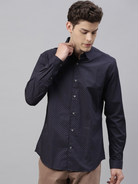 

RARE RABBIT Men Navy Blue Tailored Fit Printed Casual Shirt