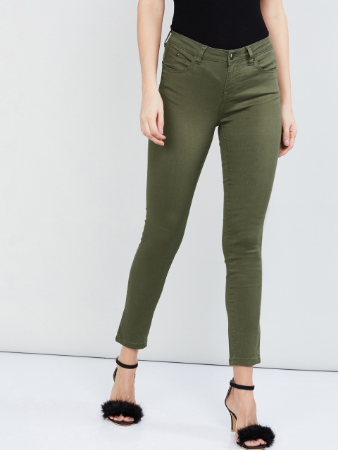 

max Women Olive Green Skinny Fit Mid-Rise Clean Look Stretchable Jeans