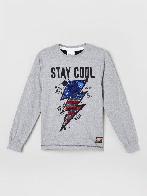 

max Boys Grey Printed Round Neck T-shirt
