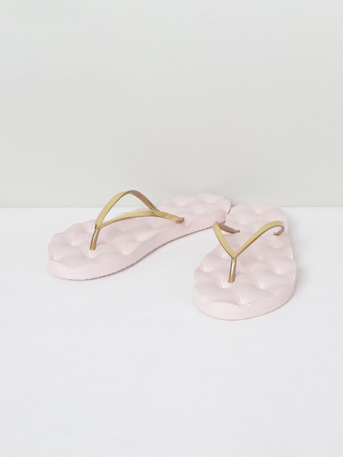 

max Women Gold-Toned & Pink Solid Thong Flip-Flops