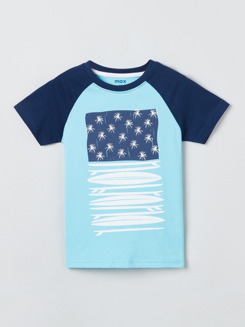 

max Boys Blue Printed Round Neck T-shirt