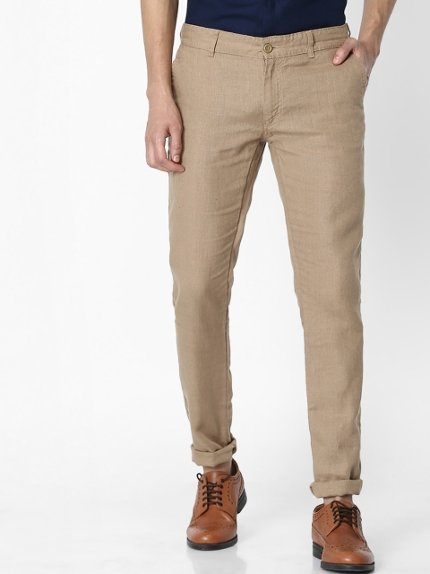 

Celio Men Camel Brown Self Design Regular Trousers