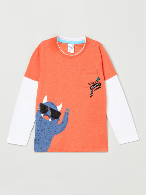 

max Boys Orange Printed Round Neck T-shirt