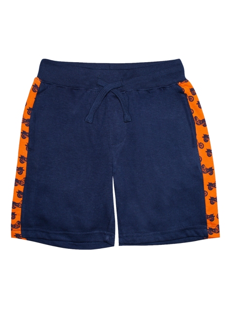 

KiddoPanti Boys Navy Blue Solid Regular Shorts with Side Stripes