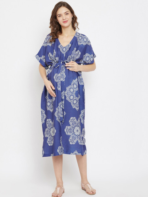 

The Kaftan Company Women Blue Printed Kaftan Dress
