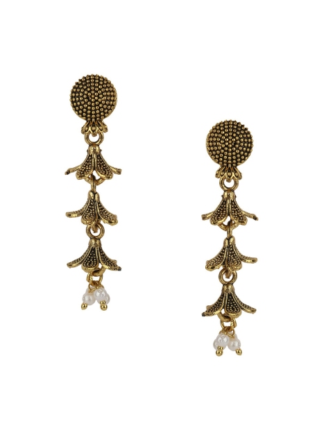 

ANIKAS CREATION Gold-Toned Contemporary Drop Earrings