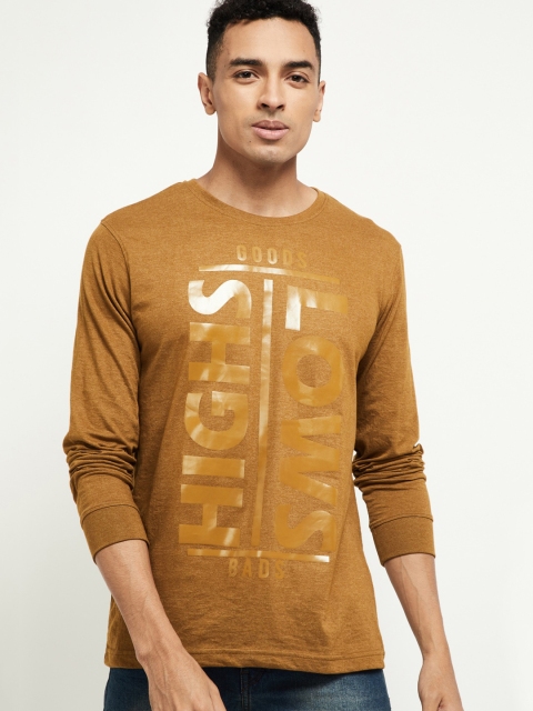 

max Men Brown Printed Round Neck T-shirt
